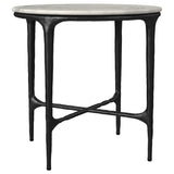 Mesa auxiliar redonda de metal con tapa de mármol auténtico Hermas, color blanco