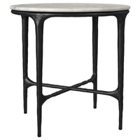 Mesa auxiliar redonda de metal con tapa de mármol auténtico Hermas, color blanco
