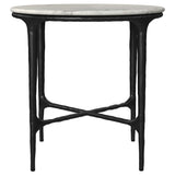 Mesa auxiliar redonda de metal con tapa de mármol auténtico Hermas, color blanco