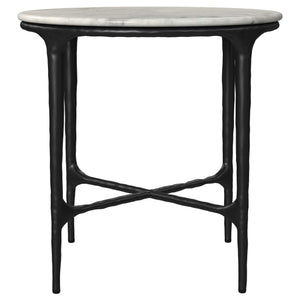 Mesa auxiliar redonda de metal con tapa de mármol auténtico Hermas, color blanco