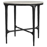 Mesa auxiliar redonda de metal con tapa de mármol auténtico Hermas, color blanco