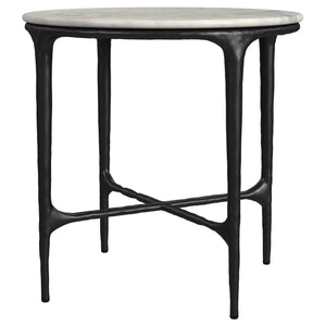 Mesa auxiliar redonda de metal con tapa de mármol auténtico Hermas, color blanco