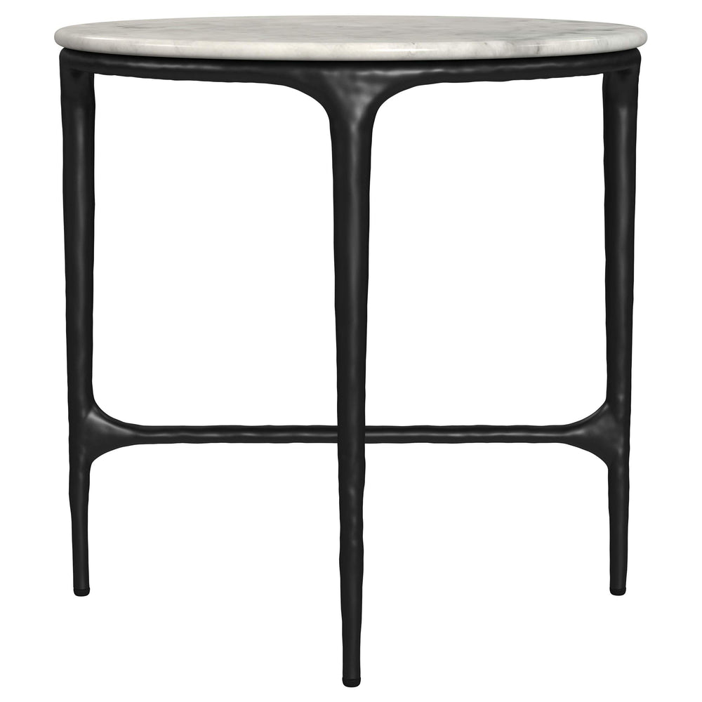 Mesa auxiliar redonda de metal con tapa de mármol auténtico Hermas, color blanco