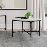 Mesa de centro redonda de metal con superficie de mármol auténtico Hermas, color blanco