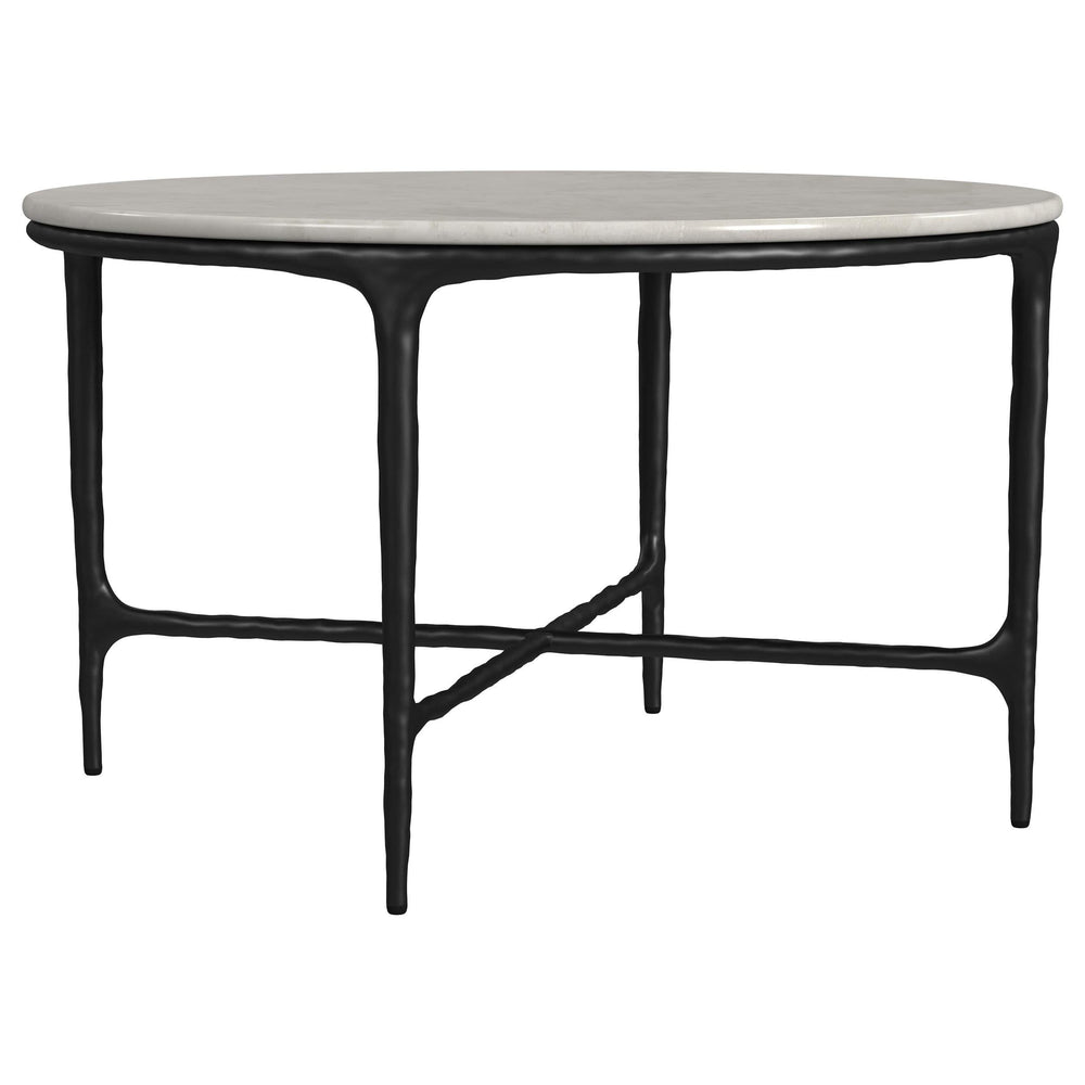 Mesa de centro redonda de metal con superficie de mármol auténtico Hermas, color blanco