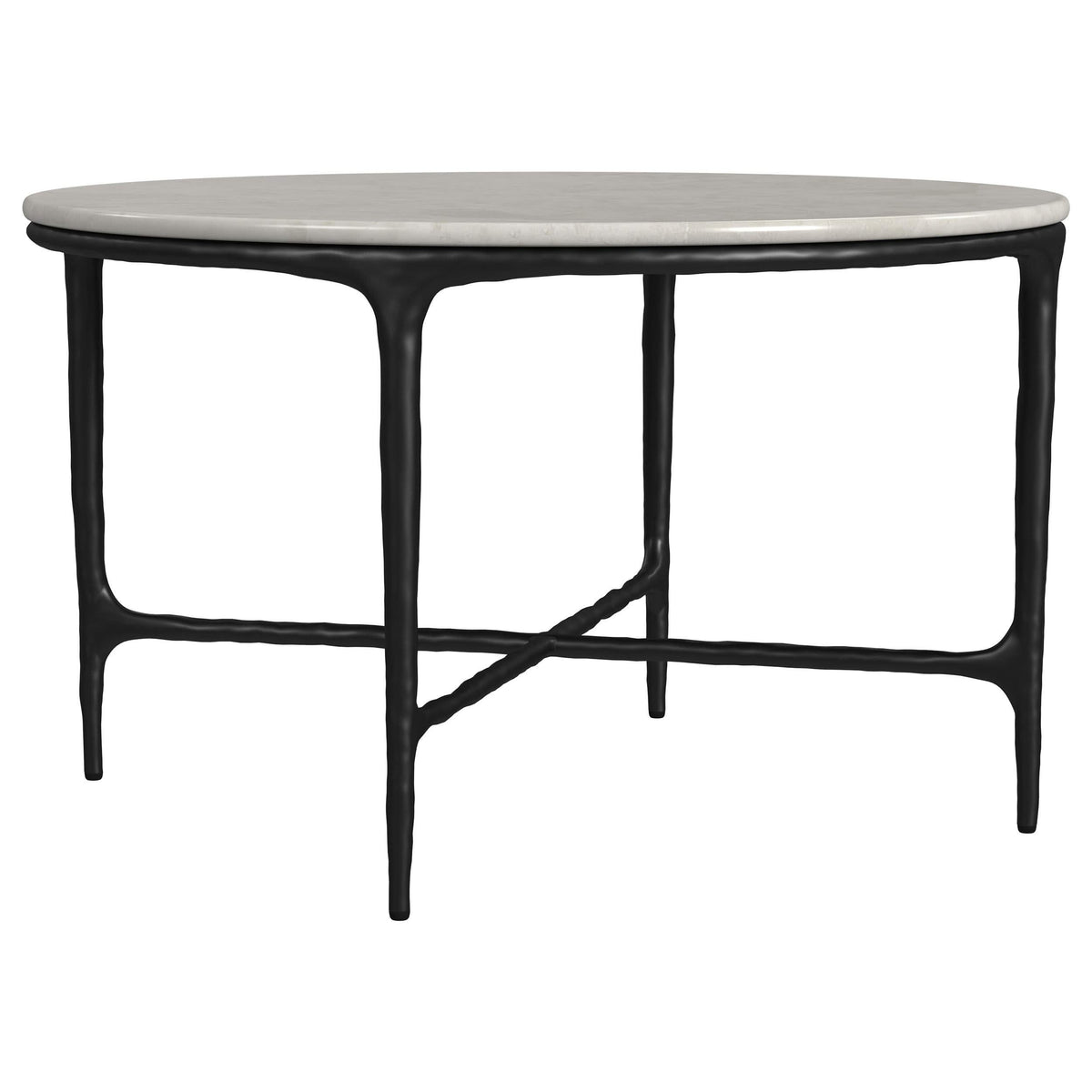 Mesa de centro redonda de metal con superficie de mármol auténtico Hermas, color blanco