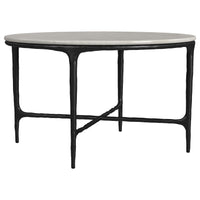 Mesa de centro redonda de metal con superficie de mármol auténtico Hermas, color blanco