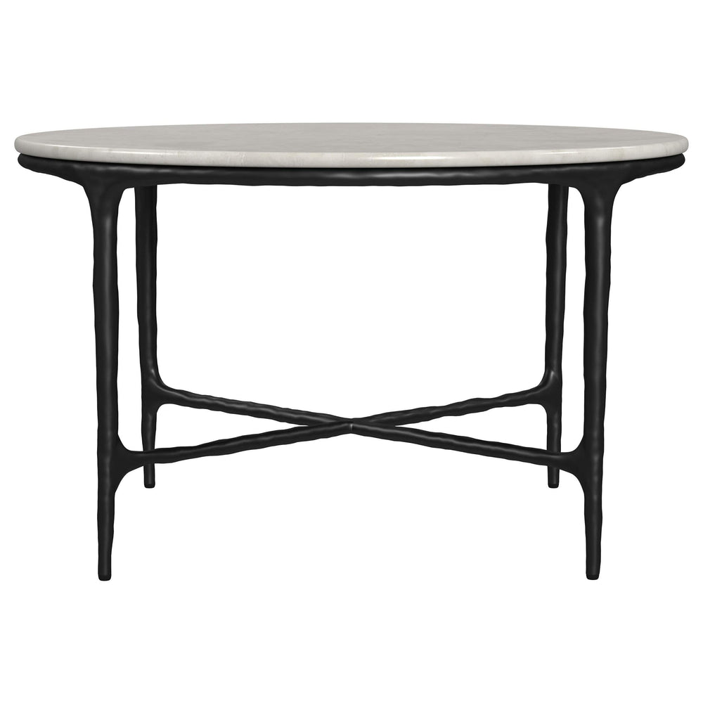 Mesa de centro redonda de metal con superficie de mármol auténtico Hermas, color blanco