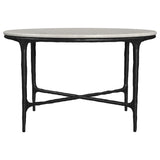 Mesa de centro redonda de metal con superficie de mármol auténtico Hermas, color blanco