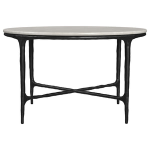 Mesa de centro redonda de metal con superficie de mármol auténtico Hermas, color blanco