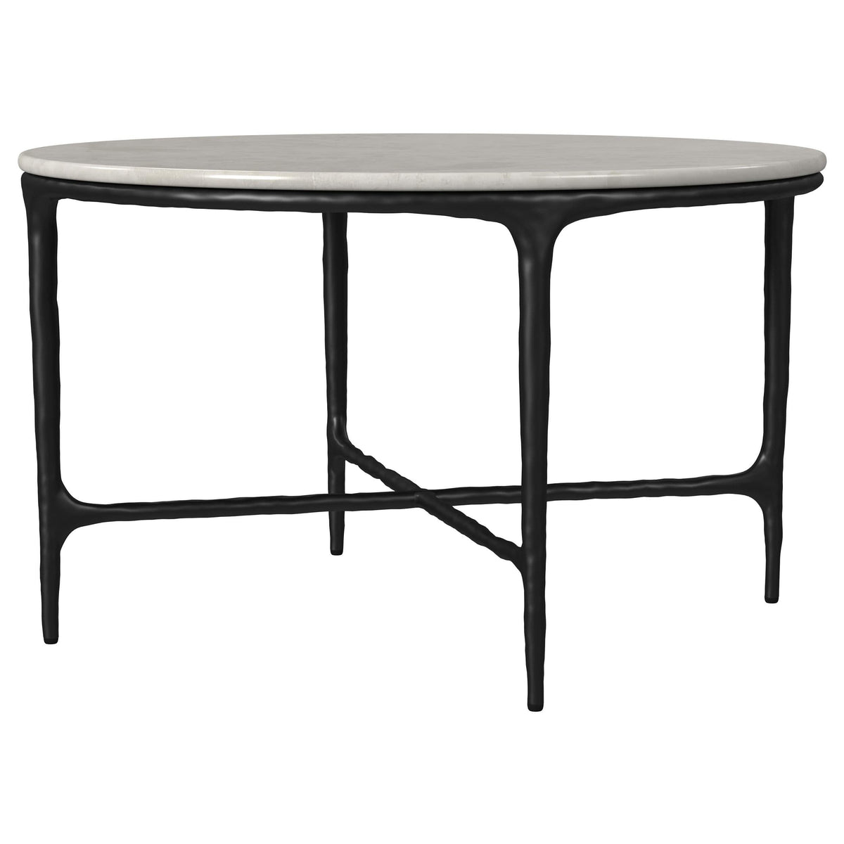 Mesa de centro redonda de metal con superficie de mármol auténtico Hermas, color blanco