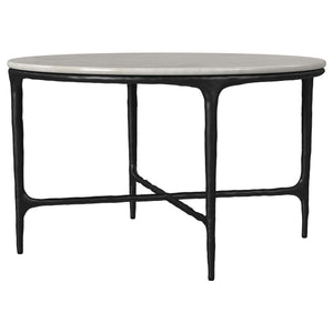 Mesa de centro redonda de metal con superficie de mármol auténtico Hermas, color blanco