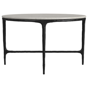 Mesa de centro redonda de metal con superficie de mármol auténtico Hermas, color blanco