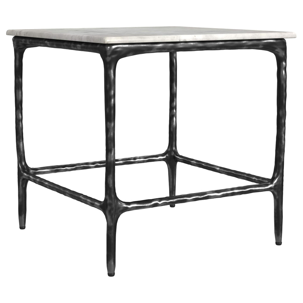 Mesa auxiliar cuadrada Ebby de metal con tapa de mármol auténtico, color blanco