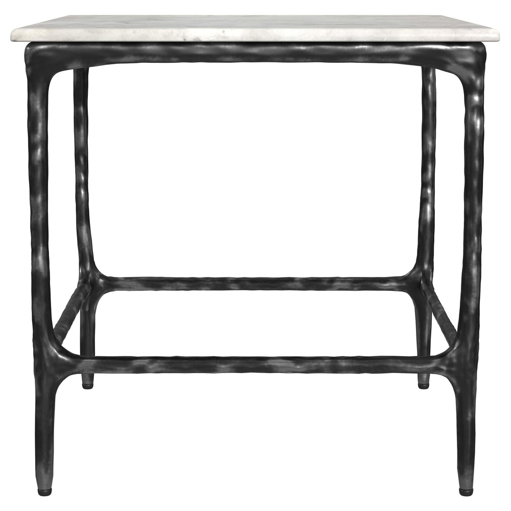 Mesa auxiliar cuadrada Ebby de metal con tapa de mármol auténtico, color blanco