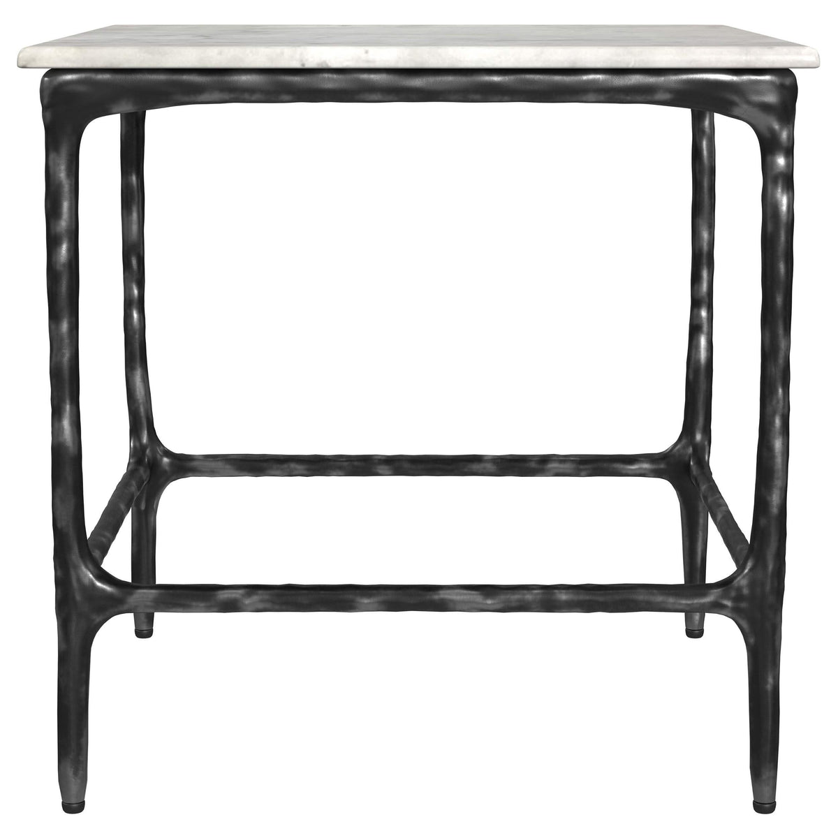 Mesa auxiliar cuadrada Ebby de metal con tapa de mármol auténtico, color blanco