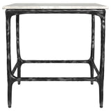 Mesa auxiliar cuadrada Ebby de metal con tapa de mármol auténtico, color blanco