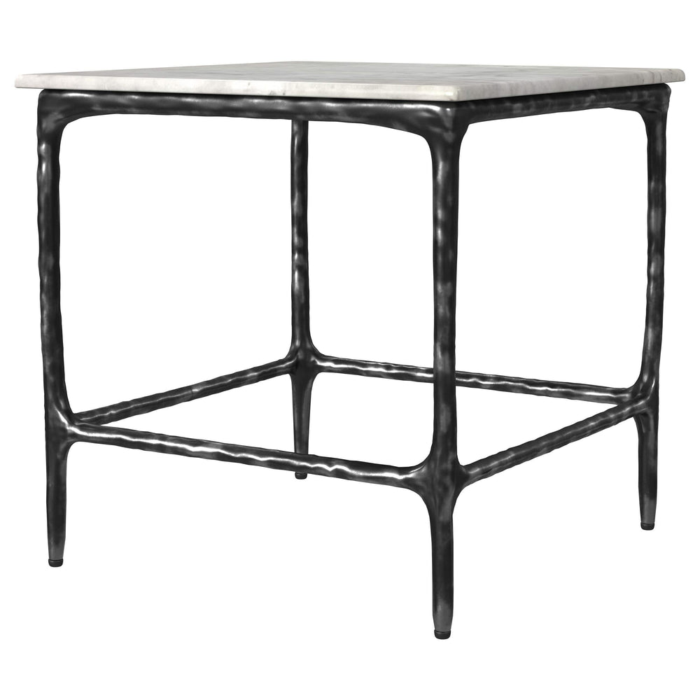 Mesa auxiliar cuadrada Ebby de metal con tapa de mármol auténtico, color blanco