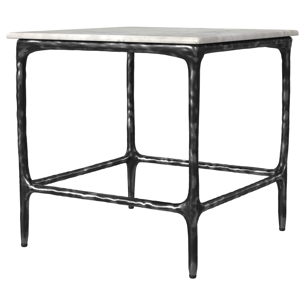 Mesa auxiliar cuadrada Ebby de metal con tapa de mármol auténtico, color blanco