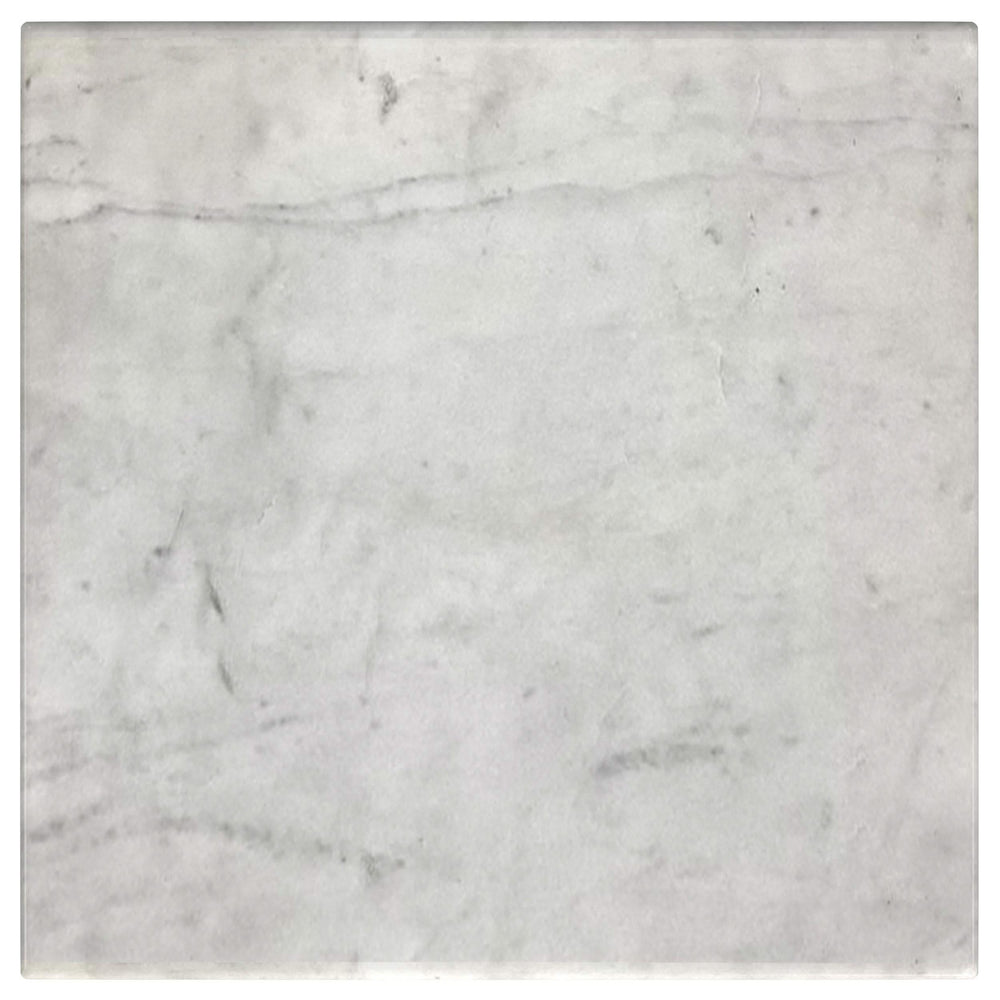 Mesa auxiliar cuadrada Ebby de metal con tapa de mármol auténtico, color blanco