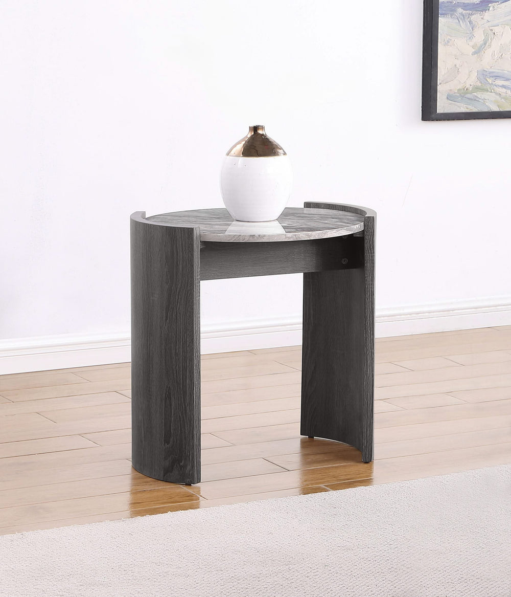 Mesa auxiliar redonda Gladstone con superficie de imitación de mármol, gris envejecido