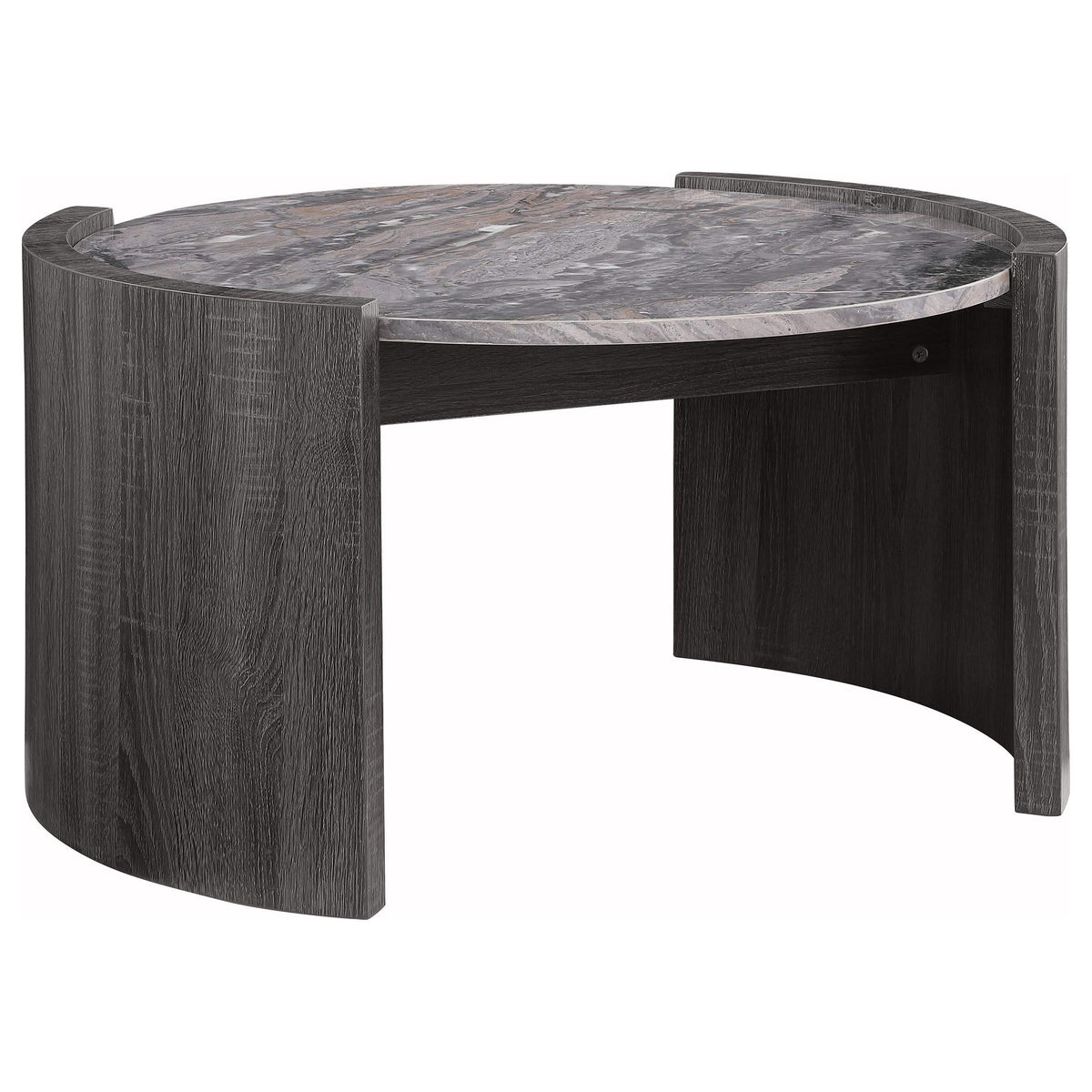 Mesa de centro redonda Gladstone con superficie de imitación de mármol, gris envejecido