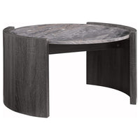 Mesa de centro redonda Gladstone con superficie de imitación de mármol, gris envejecido