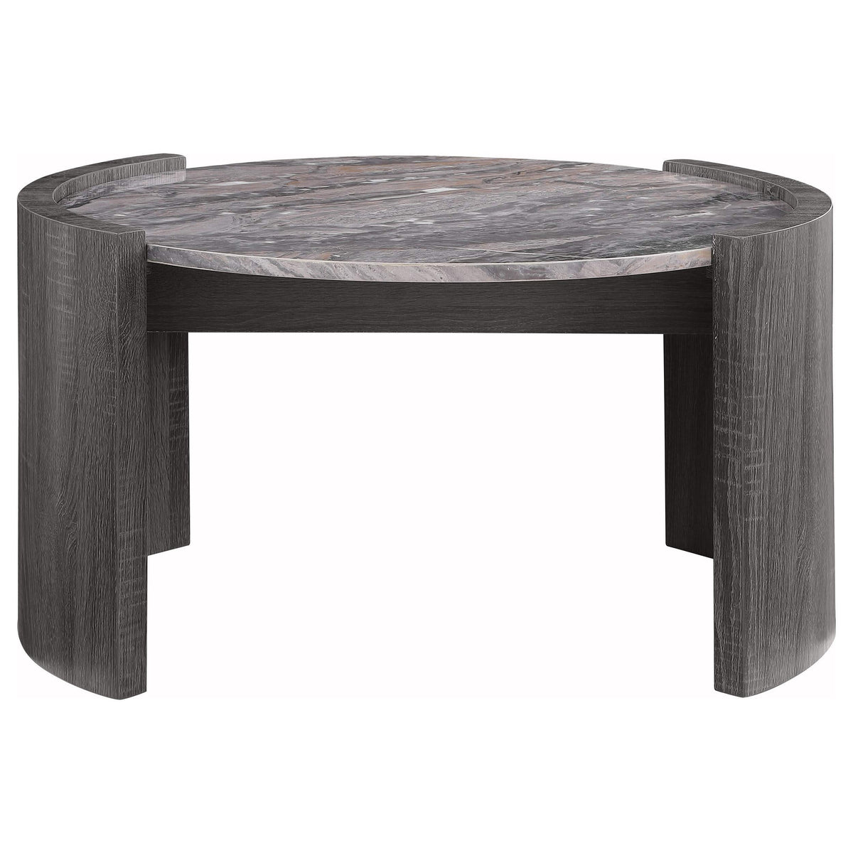 Mesa de centro redonda Gladstone con superficie de imitación de mármol, gris envejecido