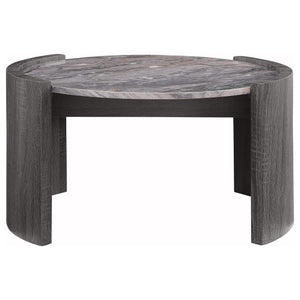 Mesa de centro redonda Gladstone con superficie de imitación de mármol, gris envejecido