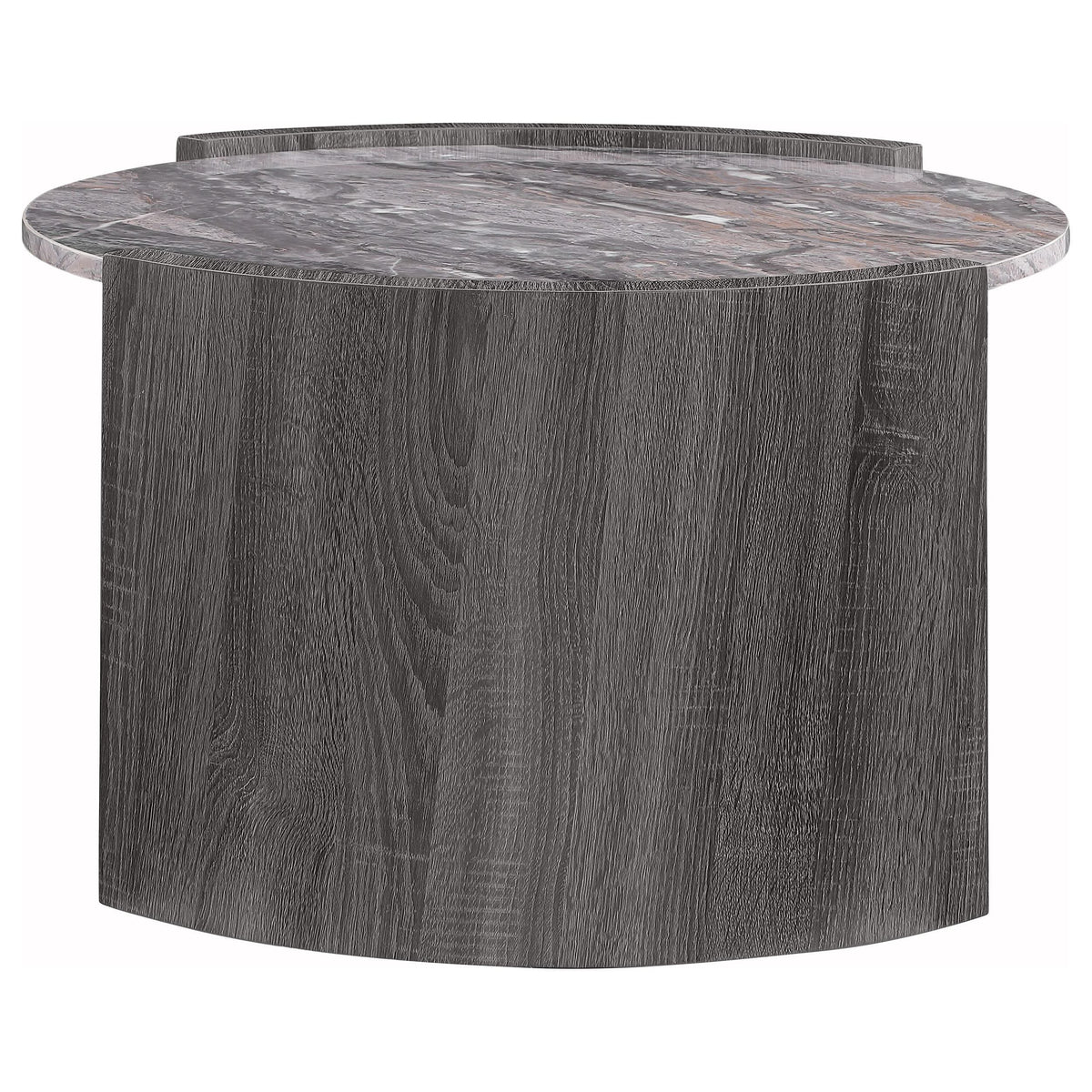 Mesa de centro redonda Gladstone con superficie de imitación de mármol, gris envejecido