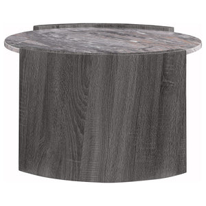 Mesa de centro redonda Gladstone con superficie de imitación de mármol, gris envejecido