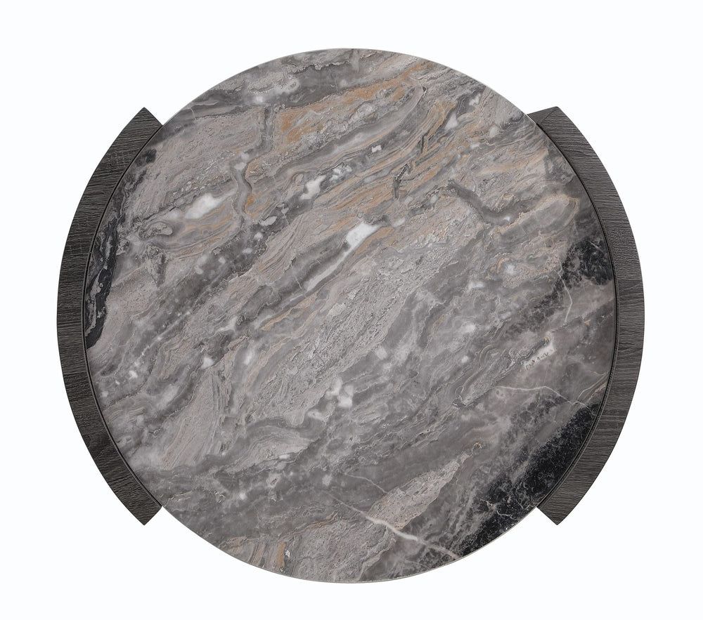 Mesa de centro redonda Gladstone con superficie de imitación de mármol, gris envejecido