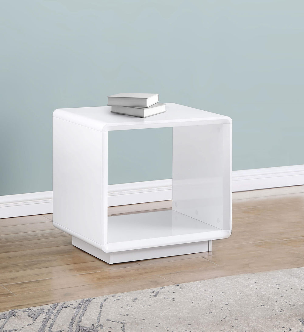 Mesa auxiliar cuadrada Paseo blanca de alto brillo
