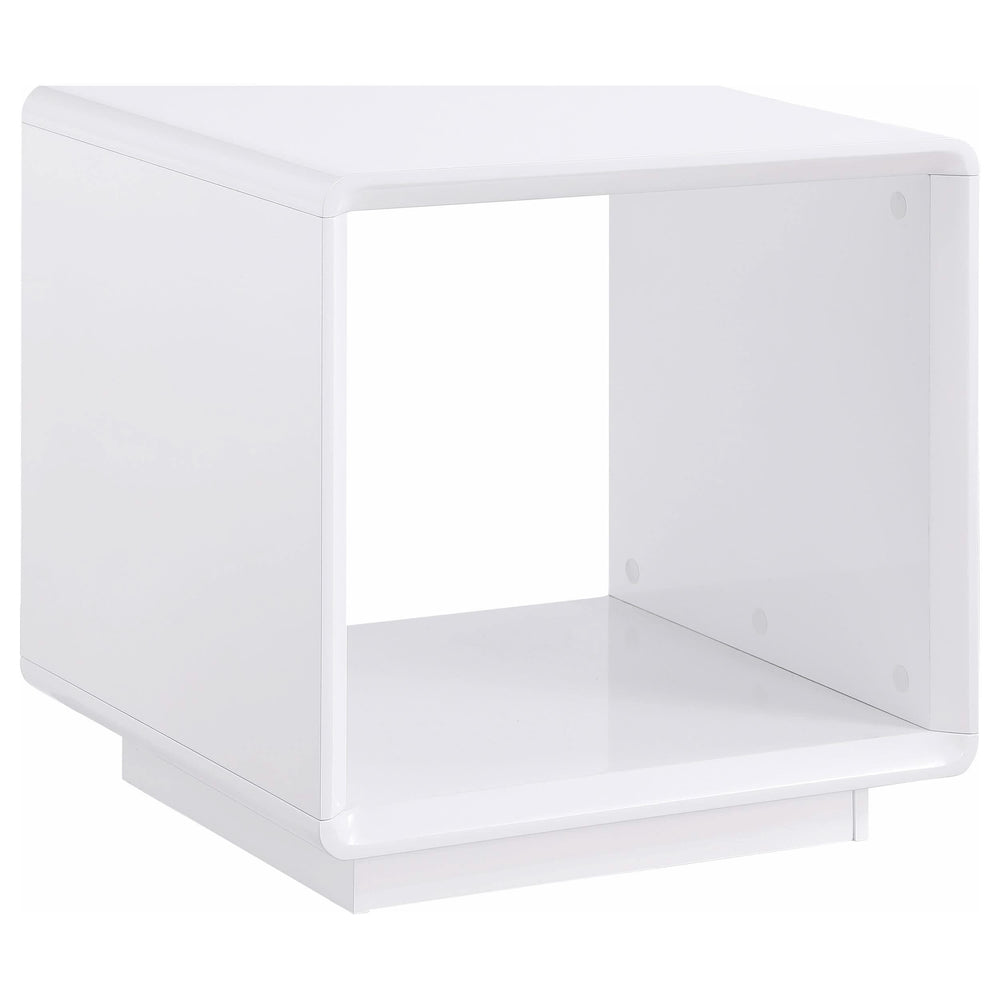 Mesa auxiliar cuadrada Paseo blanca de alto brillo