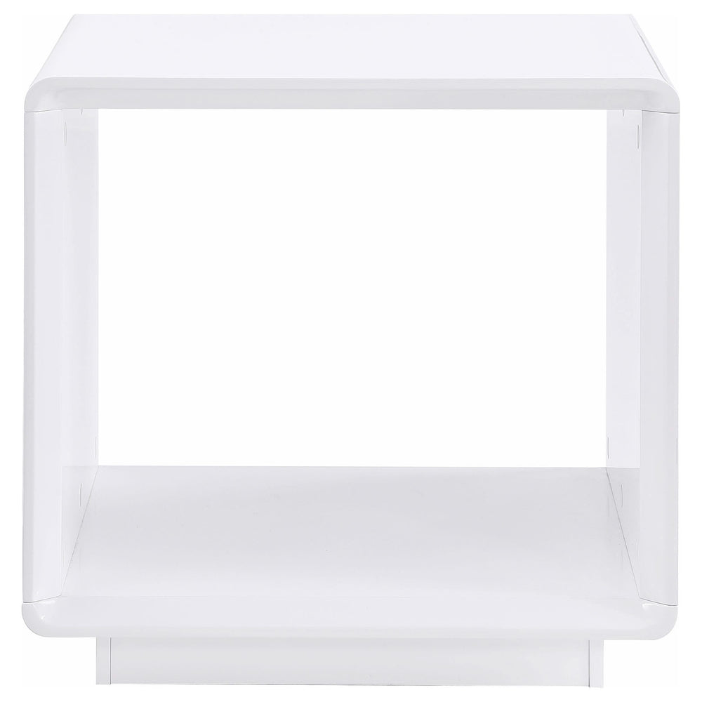 Mesa auxiliar cuadrada Paseo blanca de alto brillo