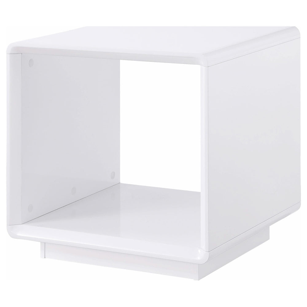 Mesa auxiliar cuadrada Paseo blanca de alto brillo