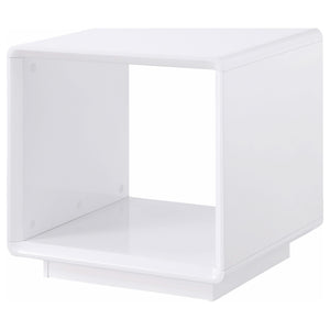 Mesa auxiliar cuadrada Paseo blanca de alto brillo