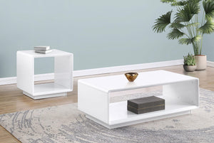 Mesa auxiliar cuadrada Paseo blanca de alto brillo
