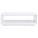 Mesa de centro rectangular para cóctel Paseo, blanca, de alto brillo