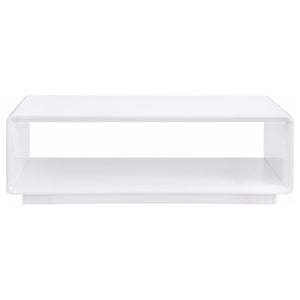 Mesa de centro rectangular para cóctel Paseo, blanca, de alto brillo