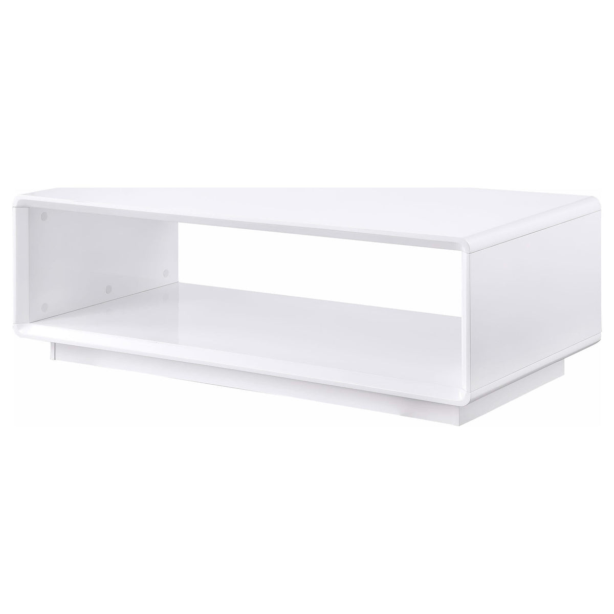 Mesa de centro rectangular para cóctel Paseo, blanca, de alto brillo