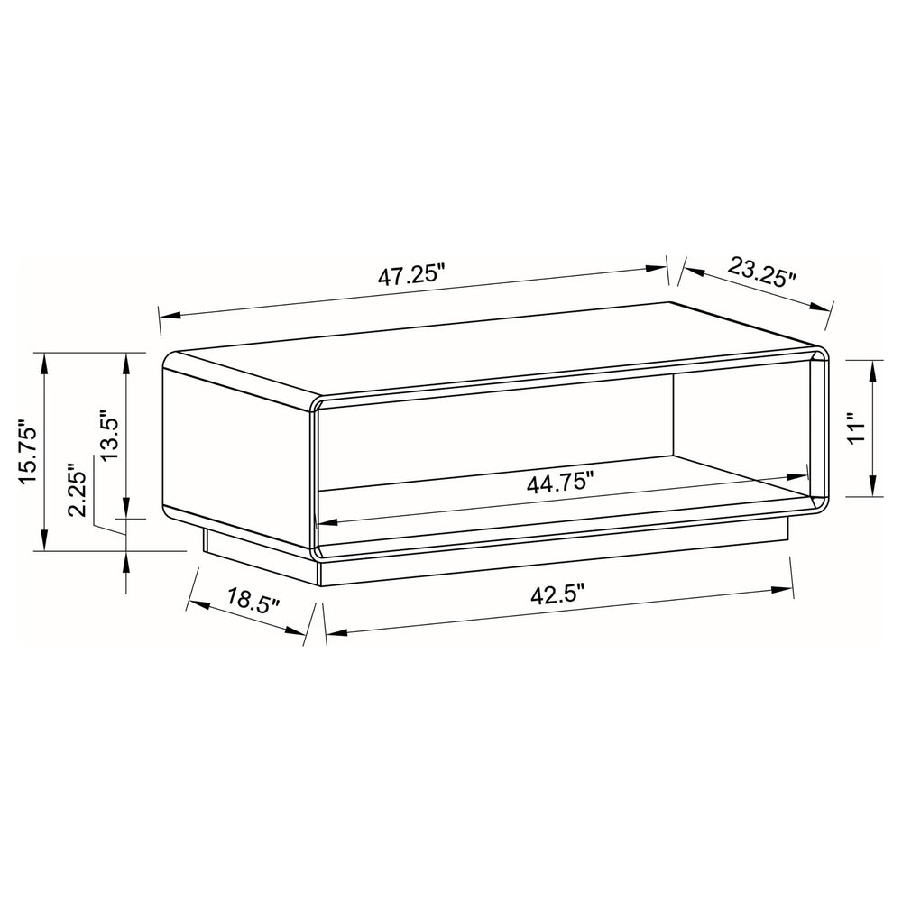 Mesa de centro rectangular para cóctel Paseo, blanca, de alto brillo