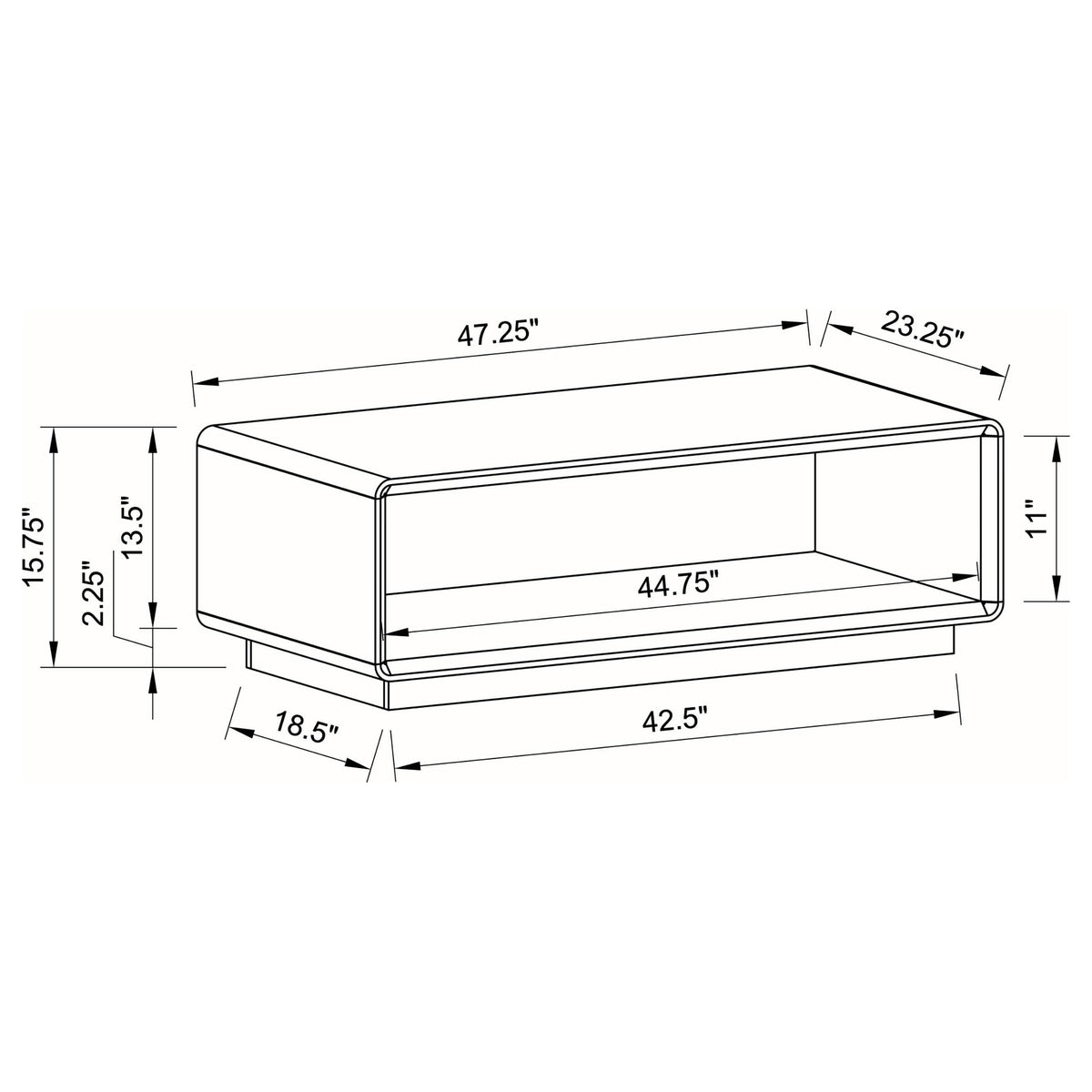 Mesa de centro rectangular para cóctel Paseo, blanca, de alto brillo