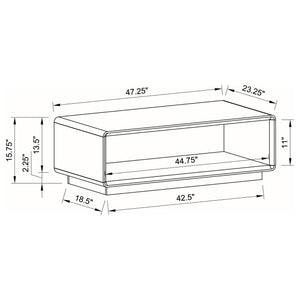 Mesa de centro rectangular para cóctel Paseo, blanca, de alto brillo
