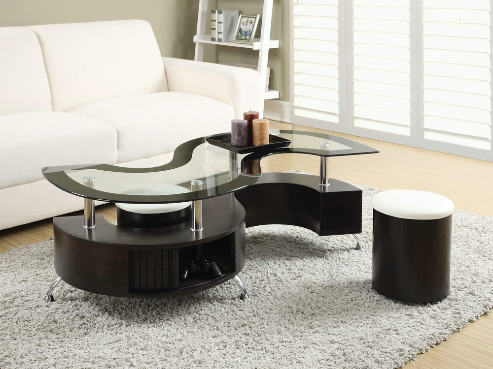 Juego de mesa de centro y taburetes Buckley de 3 piezas, color capuchino