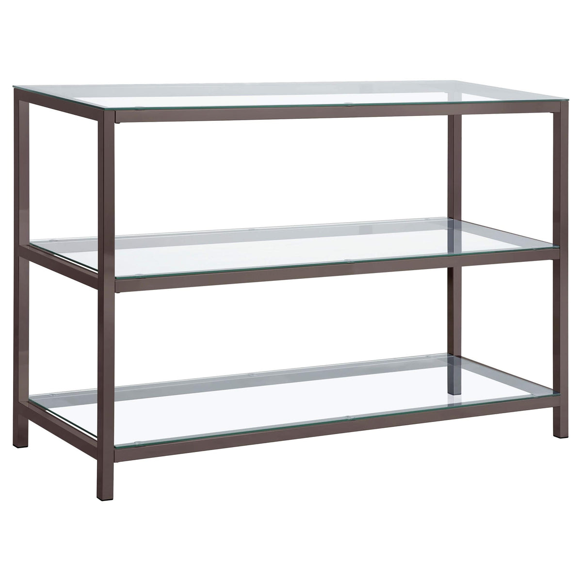 Consola de entrada Trini de dos estantes con tapa de vidrio en níquel negro
