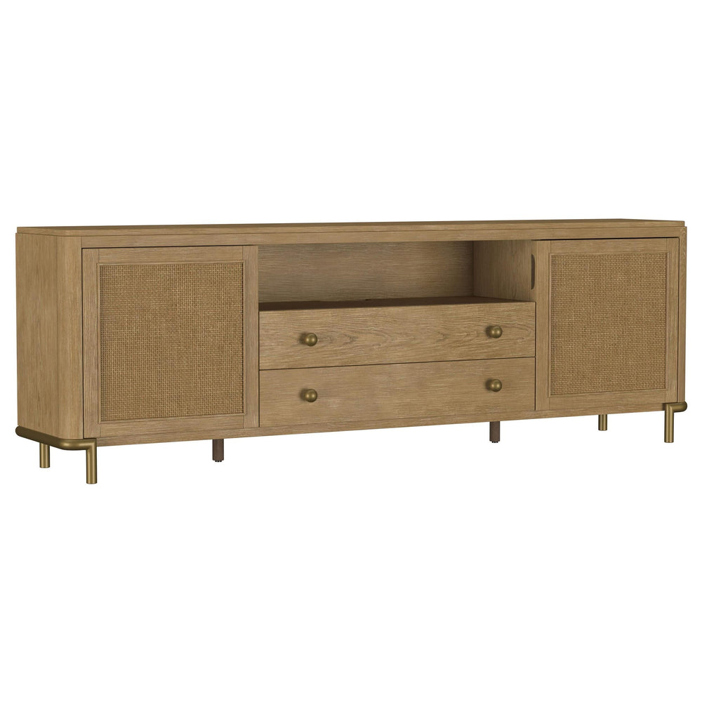 Mueble para TV de dos puertas de caña de ratán Arini, consola multimedia color arena