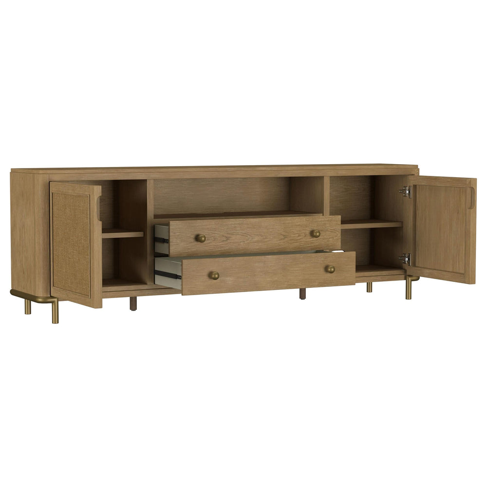 Mueble para TV de dos puertas de caña de ratán Arini, consola multimedia color arena