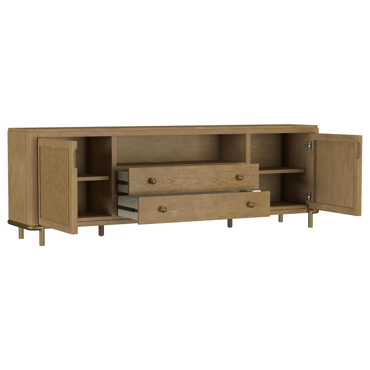 Mueble para TV de dos puertas de caña de ratán Arini, consola multimedia color arena