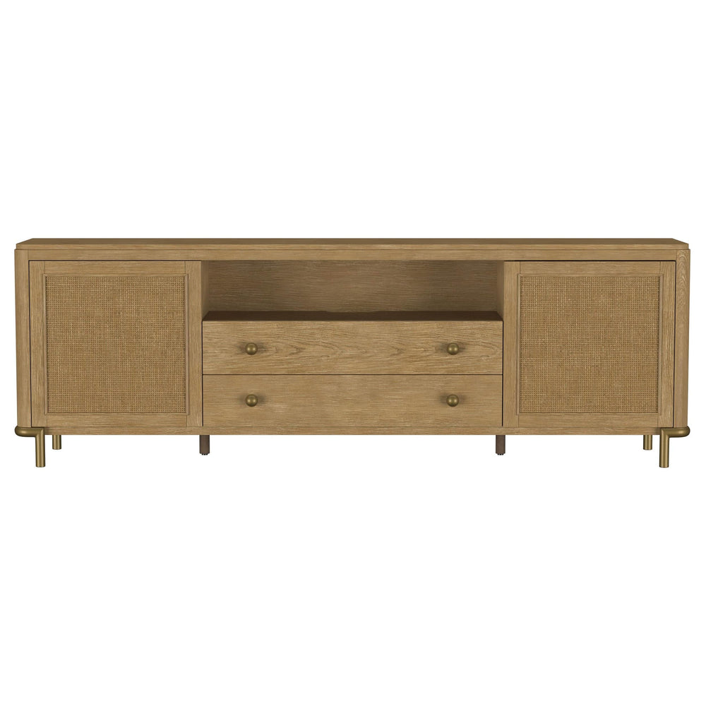 Mueble para TV de dos puertas de caña de ratán Arini, consola multimedia color arena